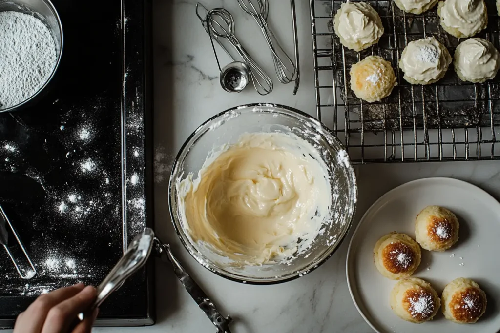 Step-by-step fricassee cake assembly and cooking process