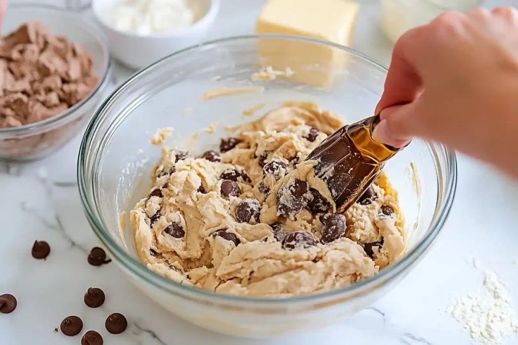 Mixing corn syrup into cookie dough for softness.