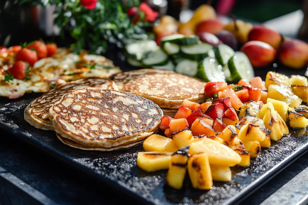 Breakfast spread on a Blackstone griddle