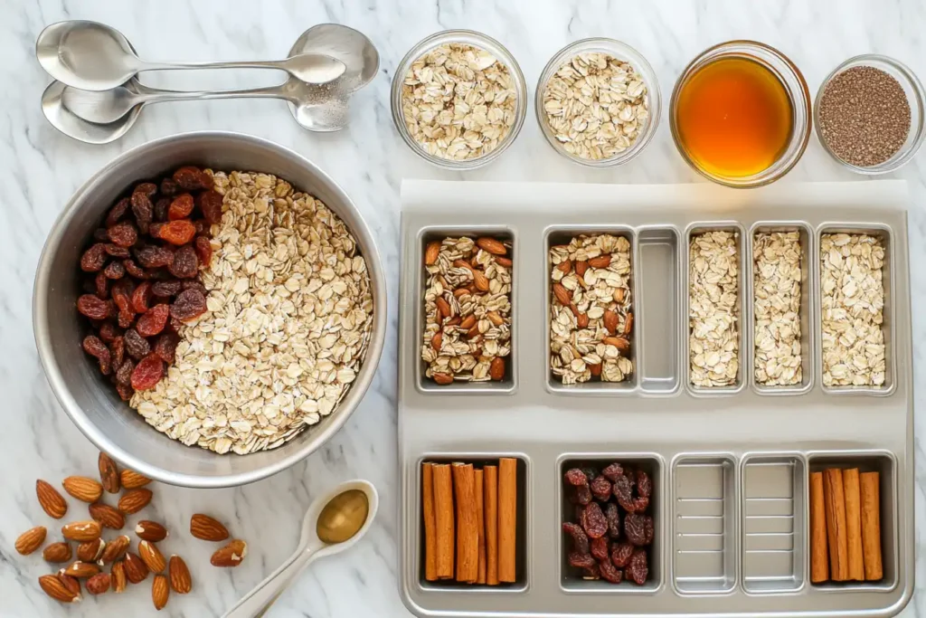 Ingredients and tools for making homemade granola bars.