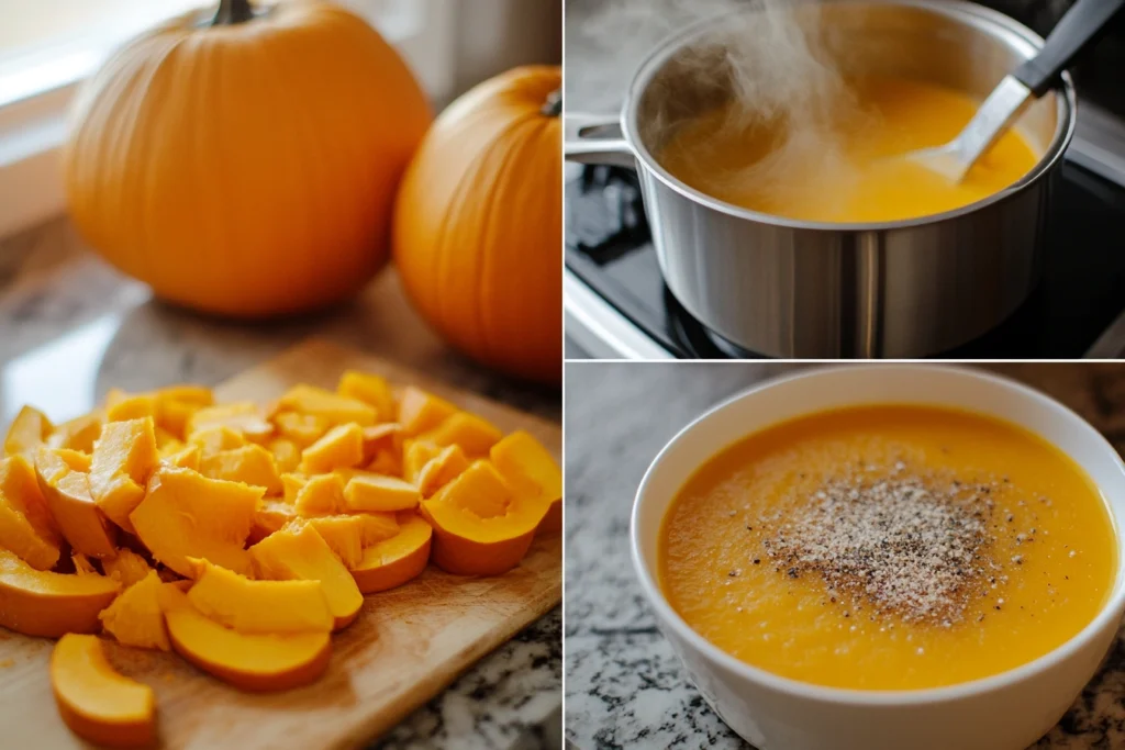 Step-by-step preparation of pumpkin soup from fresh ingredients