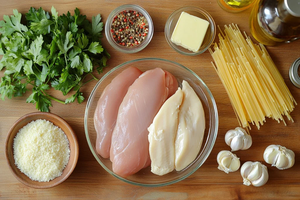 Fresh ingredients for Garlic Parmesan Chicken Pasta recipe