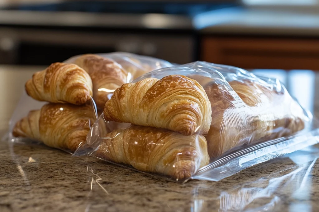 Kirkland Signature Costco croissant pack on a kitchen counter.