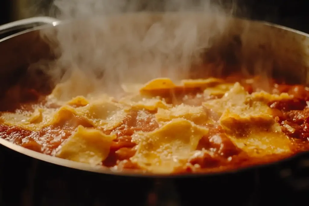 Parmesan rinds simmering in tomato sauce.