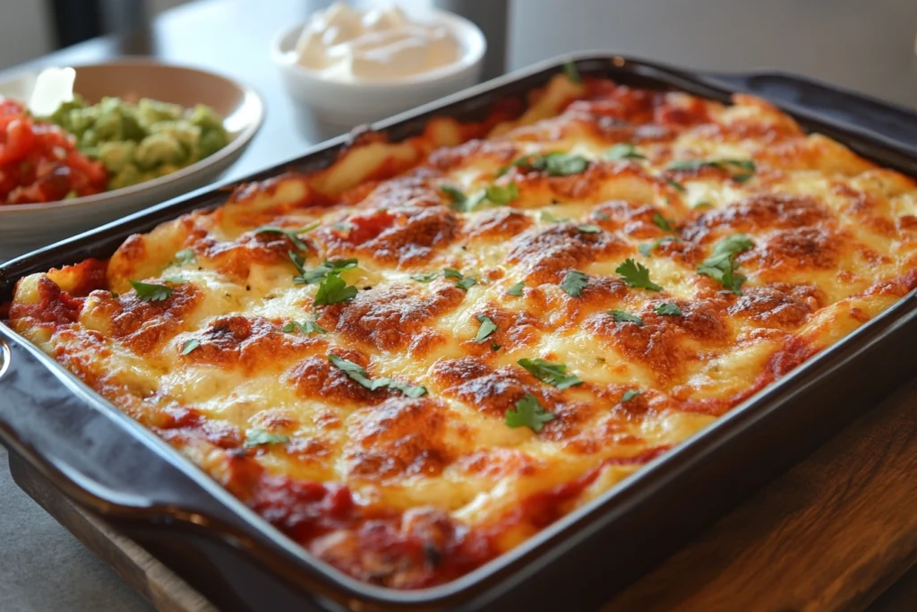 Baked taco lasagna with garnish