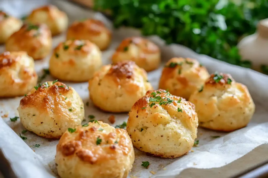 Freshly baked stuffing balls garnished with parsley.