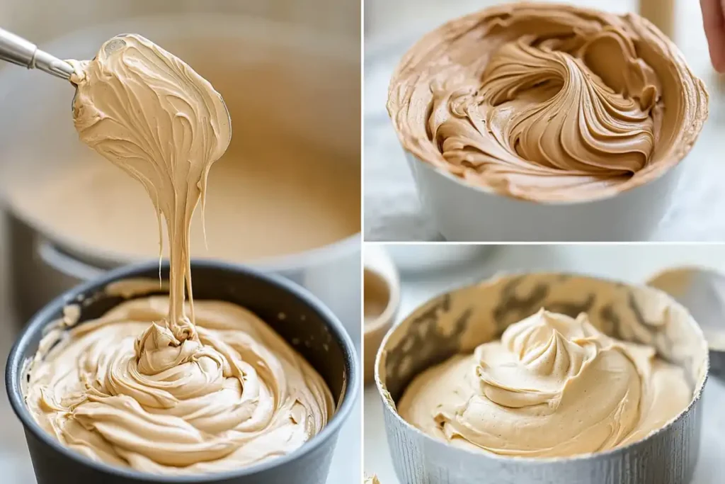 Step-by-step process of making a cookie butter cake.