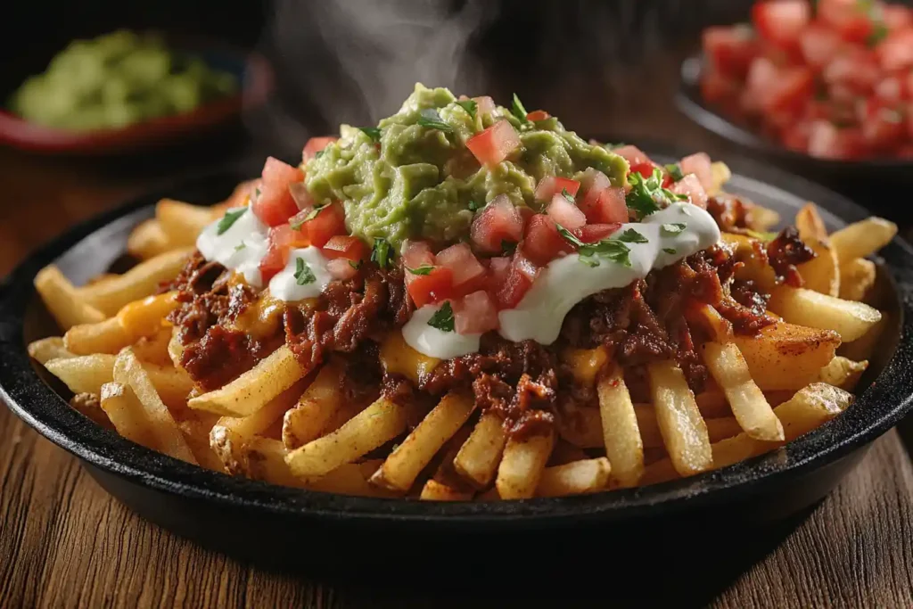 Crispy French fries loaded with cheese, sour cream, jalapeños, and guacamole.