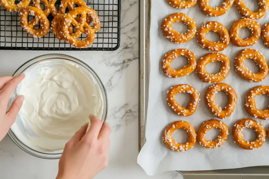 DIY yogurt-covered pretzel-making process