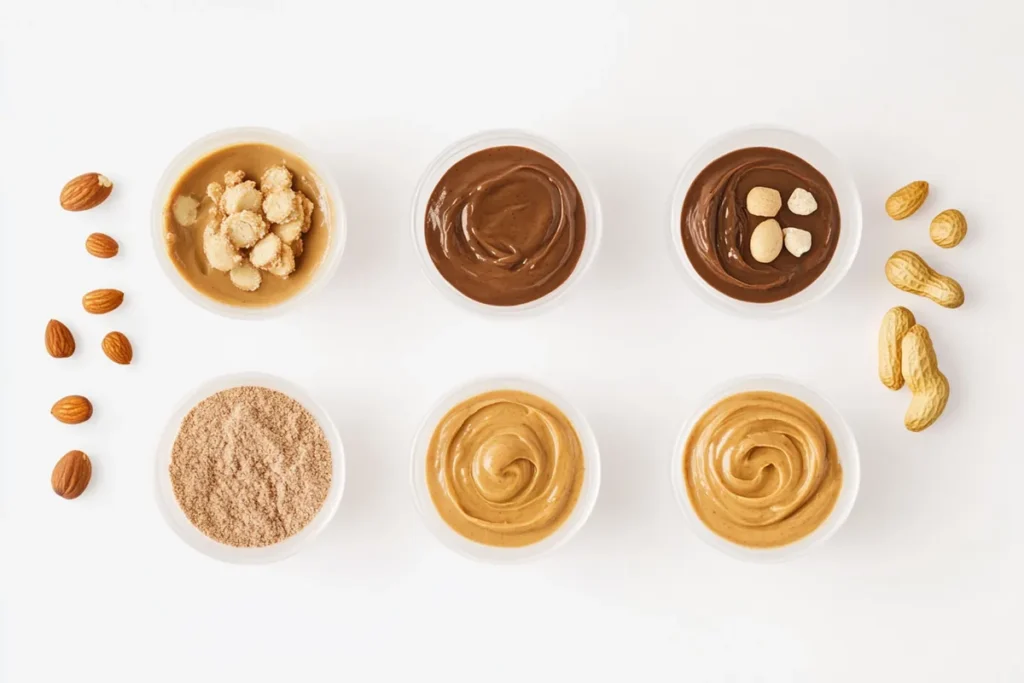 Nutritional comparison infographic of cookie butter, peanut butter, and almond butter.