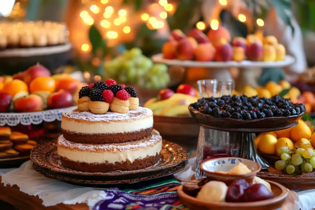 Alfajores and tres leches cake served with chicha morada.